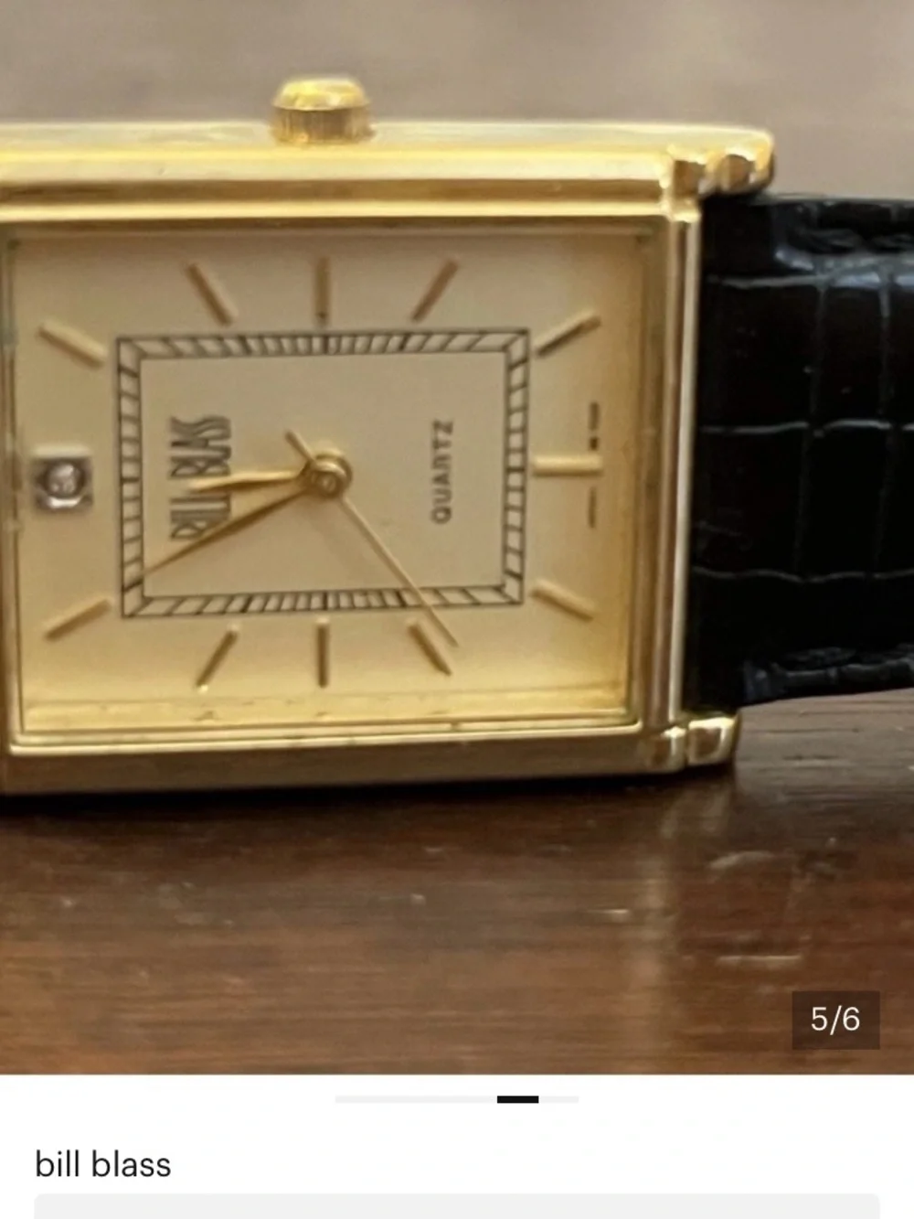 bill blass Gold-Tone Square Dress Watch with Black Strap